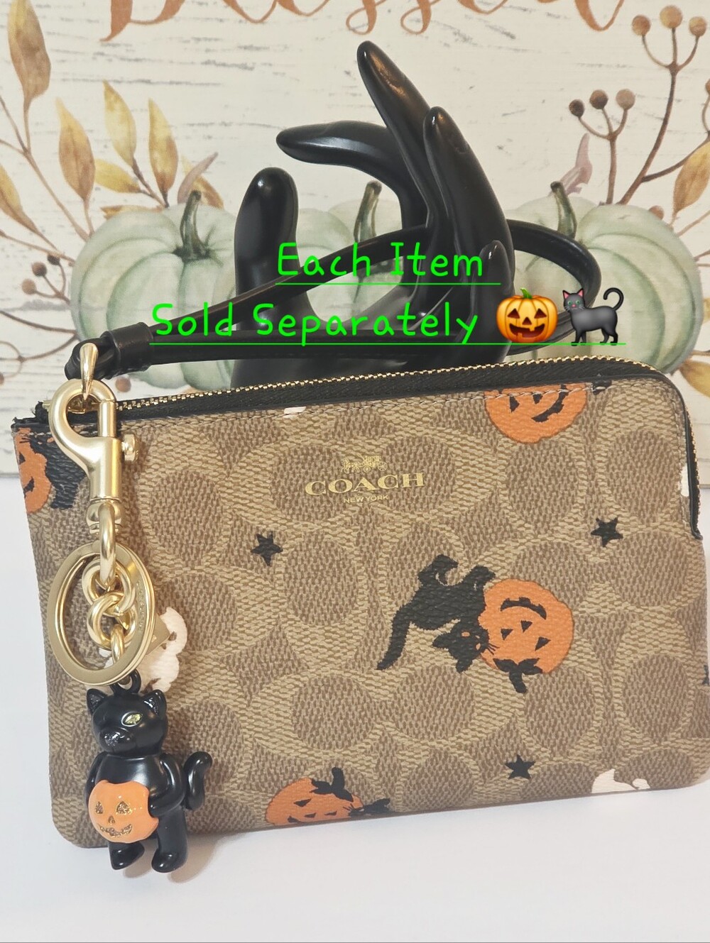 Coach Halloween Black Cat with Pumpkin Keychain Charm for Bag Purse CW480 🐈‍⬛🎃 - Picture 12 of 12